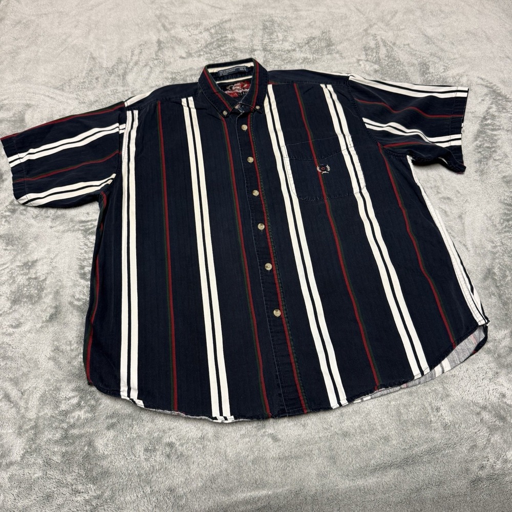 Vintage Coliseum Jeanswear Striped Button Up Shirt Mens 2XL Short Sleeve Navy